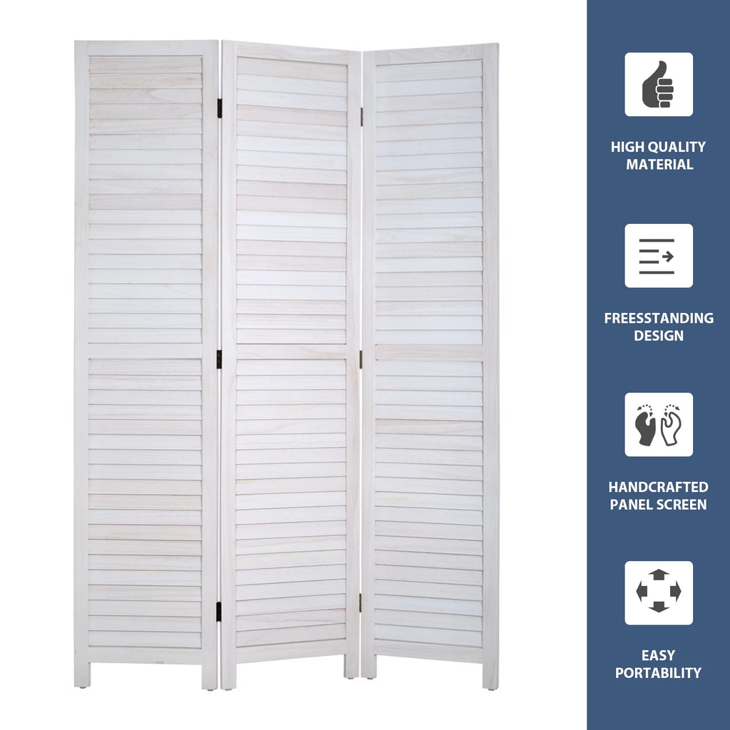 White 3 Panel Wood Room Divider D417