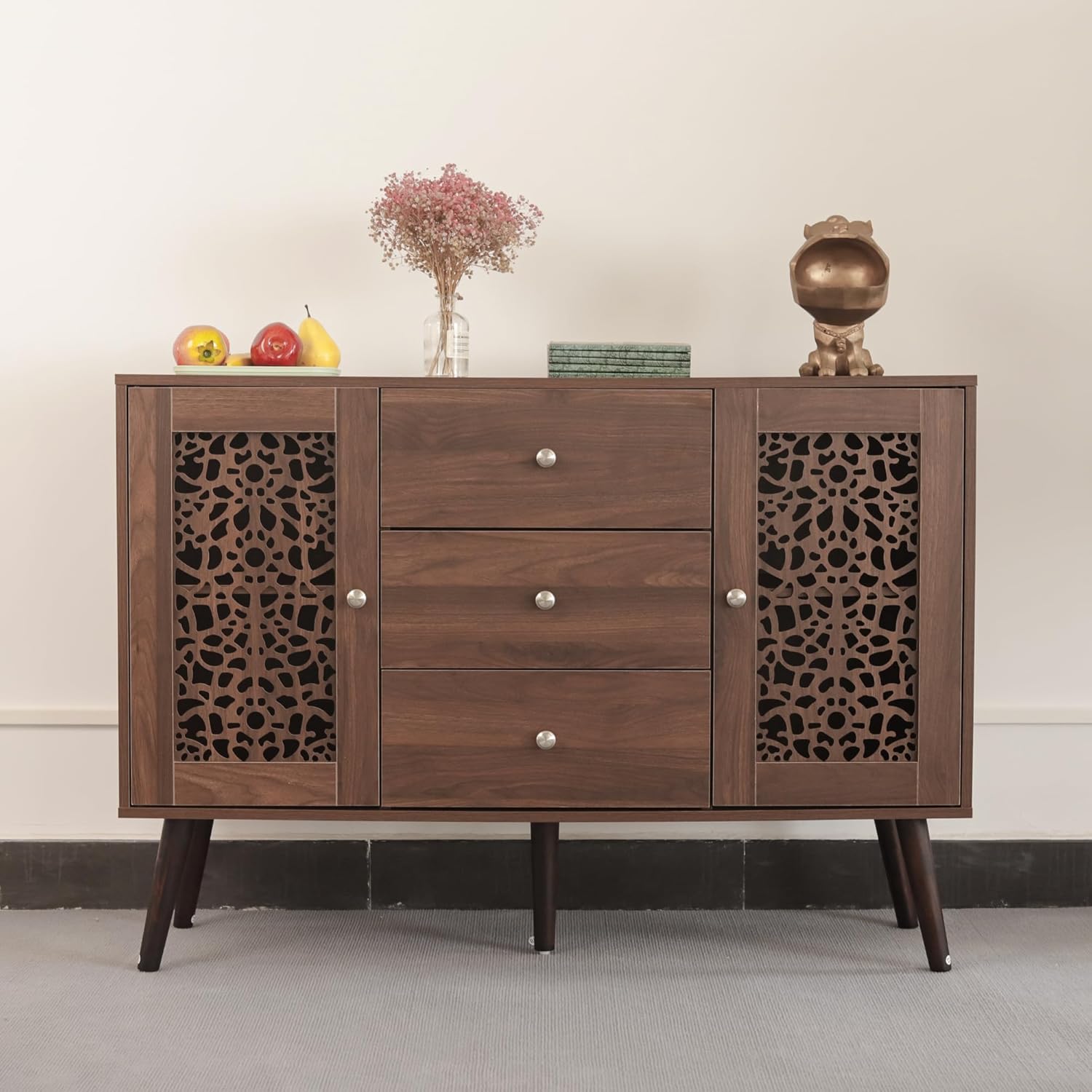 Wood Coffee Bar Cabinet with 3 Drawers & 2 Doors, Adjustable Shelf Z877774