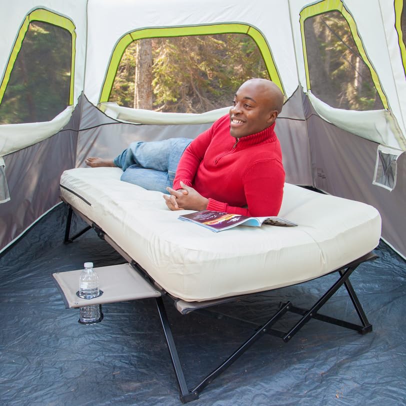 Queen-Size Airbed Cot Combination with Steel Frame & Side Table, Battery Pump Included S9567