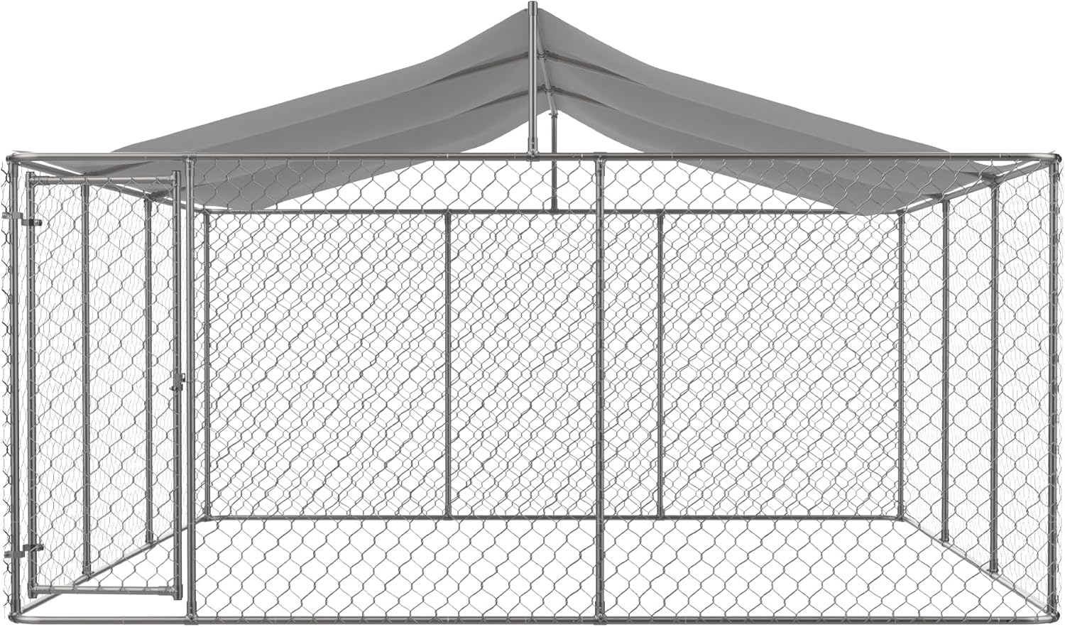 Large Outdoor Dog Kennel with Roof, Chain Link Enclosure, Galvanized Steel, 177.6 x 177.6 x 91.2 Inch I4390