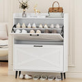 White Shoe Storage Cabinet with 2 Flip Doors and Metal Legs Z454