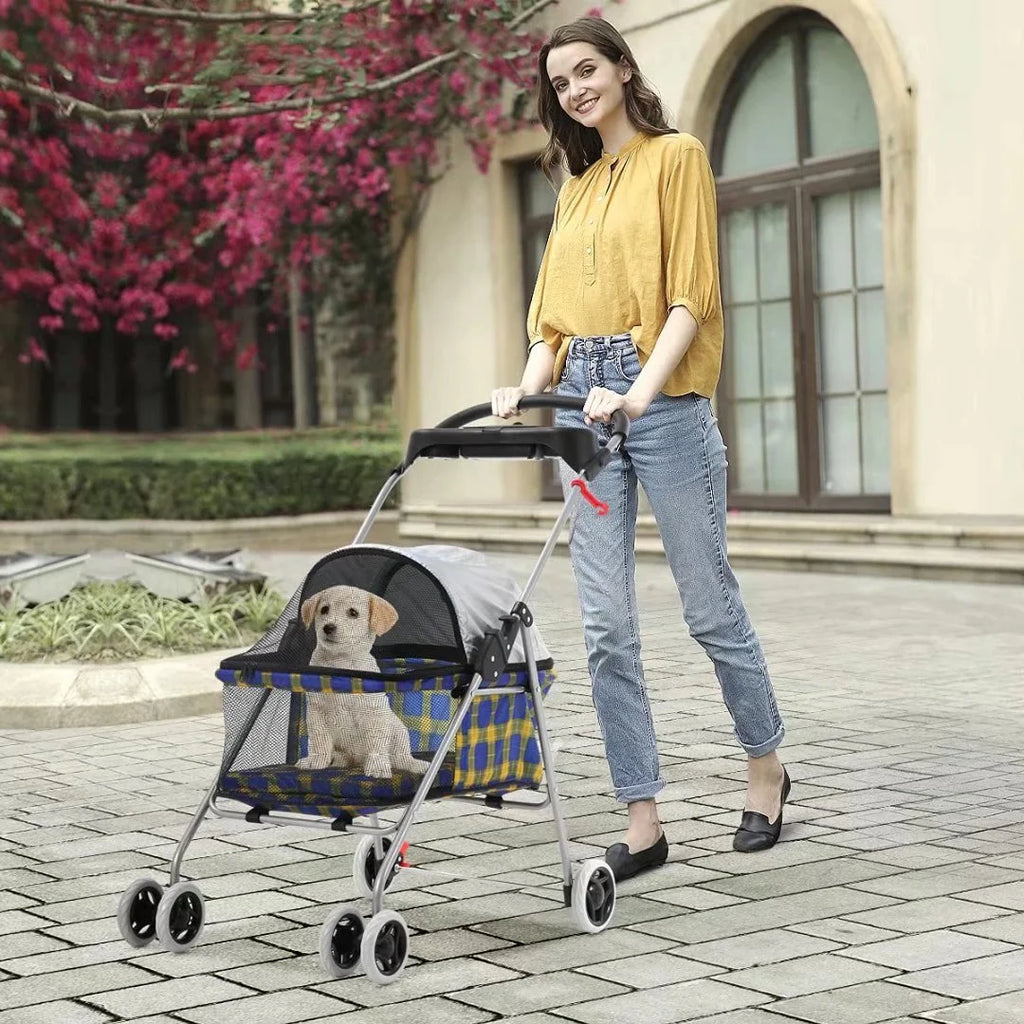 Yellow Plaid Pet Stroller F491