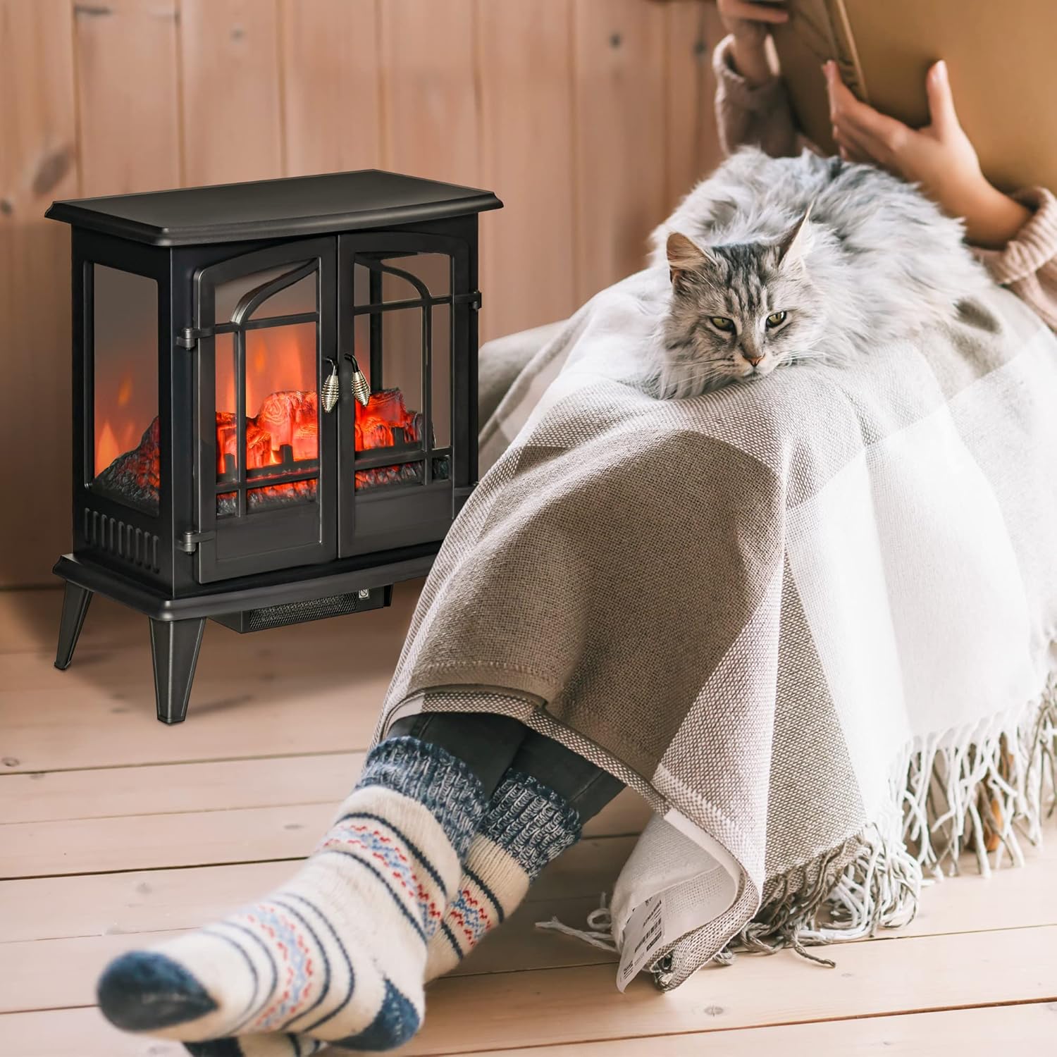 Black Freestanding Electric Fireplace Heater, 1400W B643