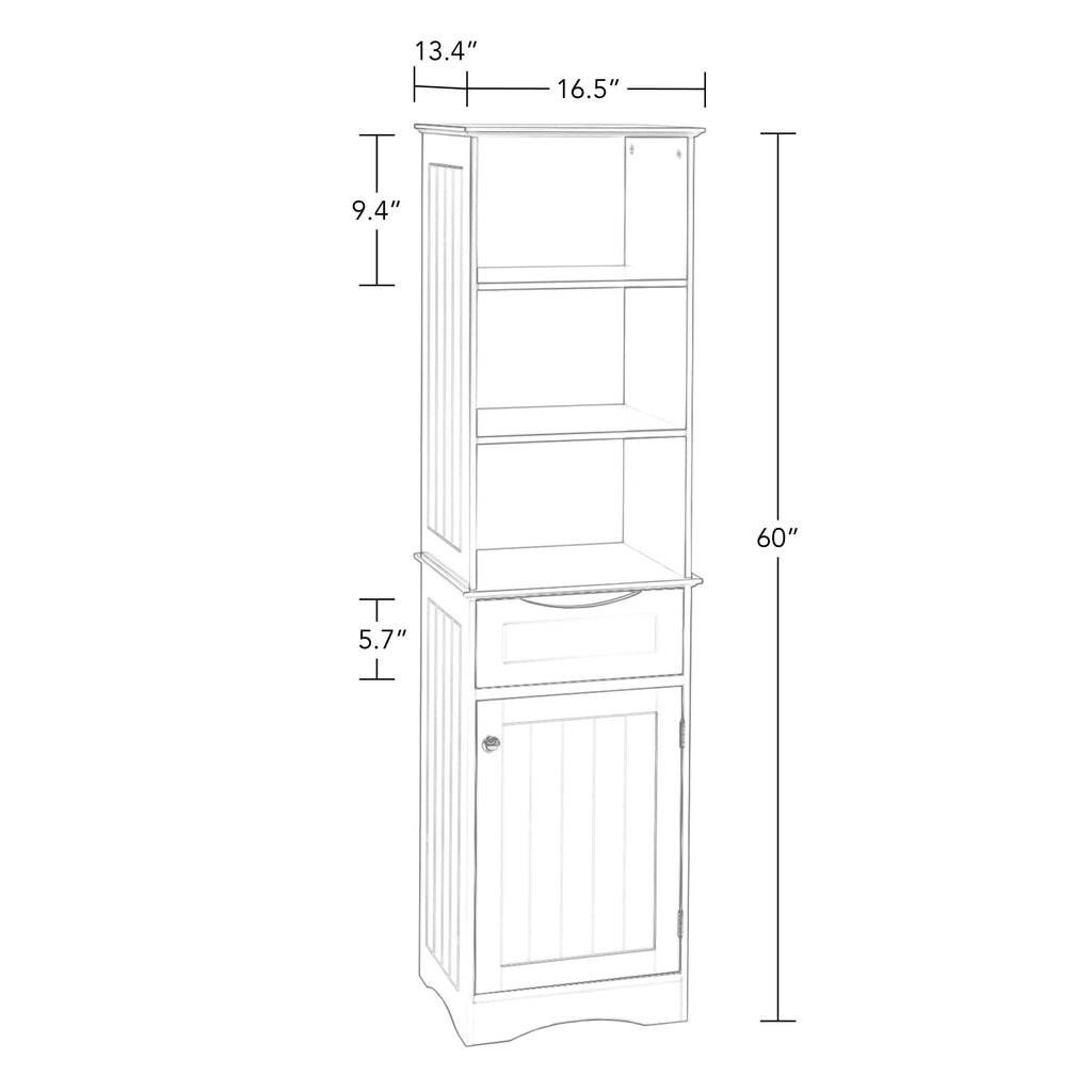 White Tall Linen Storage Cabinet with Drawer F222