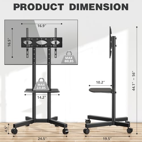 Mobile TV Stand with Wheels, Height Adjustable Rolling TV Cart with Laptop Shelf W8303