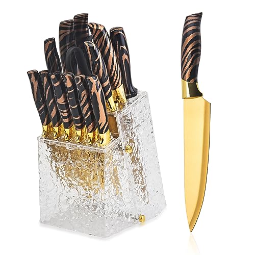 14Pcs Stainless Steel Knife Set with Acrylic Block E531