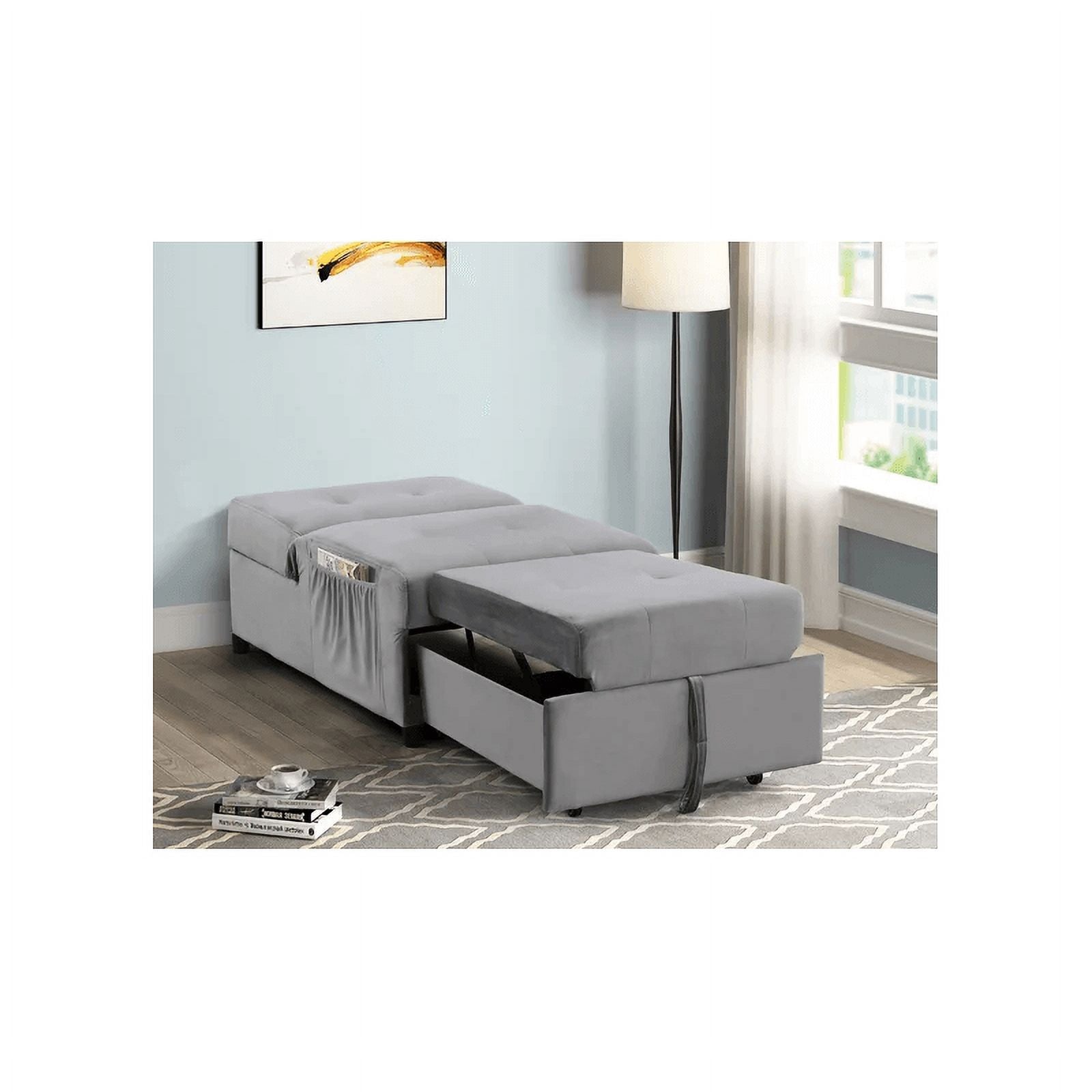 Velvet Adjustable Sleeper Lounge Chaise in Gray S62418