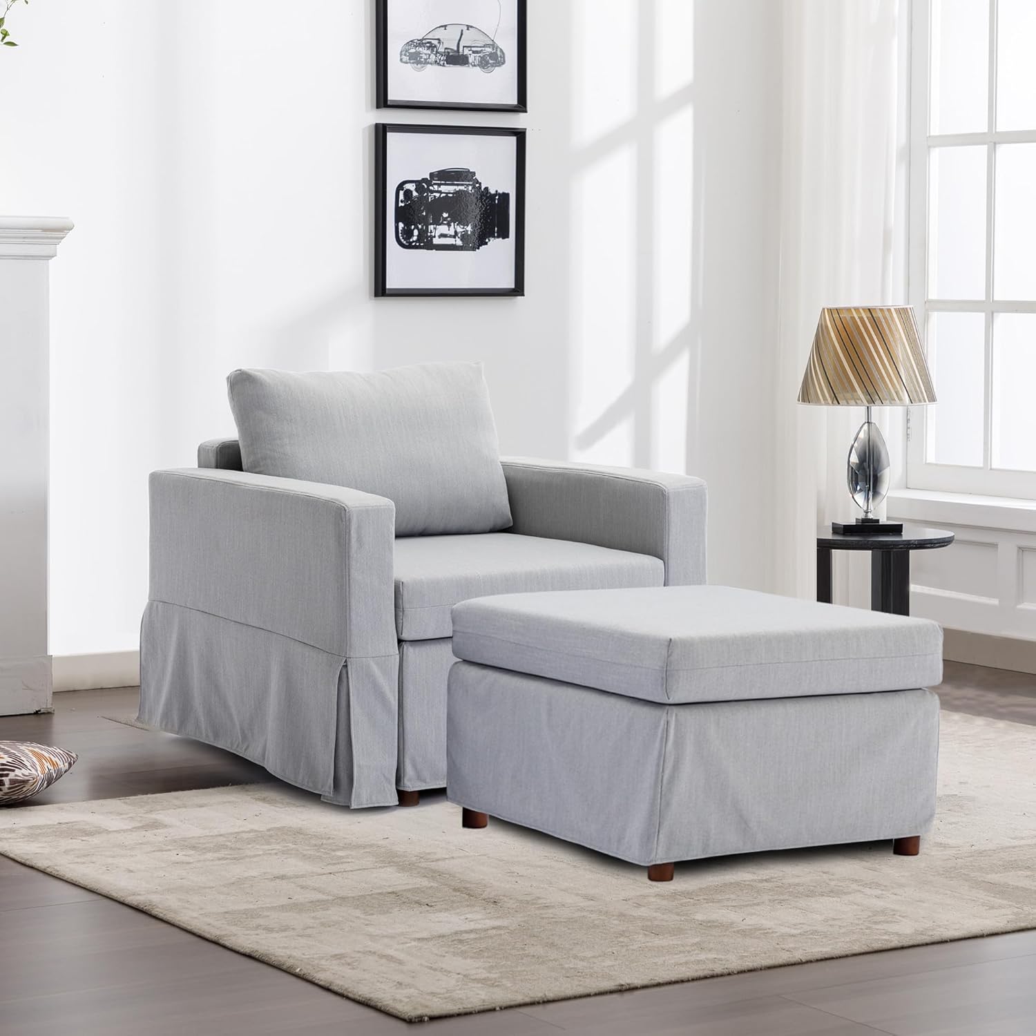 Light Grey Single Seat Module Sofa with 1 Ottoman A24286