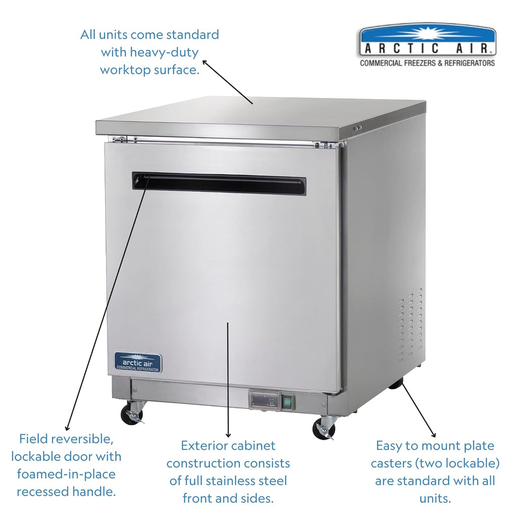 27" Single Door Undercounter Freezer, 6.5 Cubic Feet, Stainless Steel M457368