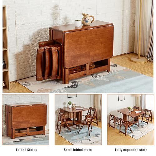 Solid Wood Drop Leaf Folding Dining Table with Drawers and Wheels Z831