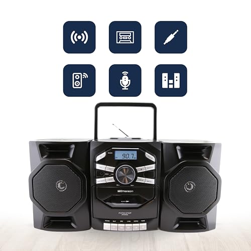 Portable CD Player Boombox with Cassette, AM/FM Radio, AUX, Detachable Speakers O121636