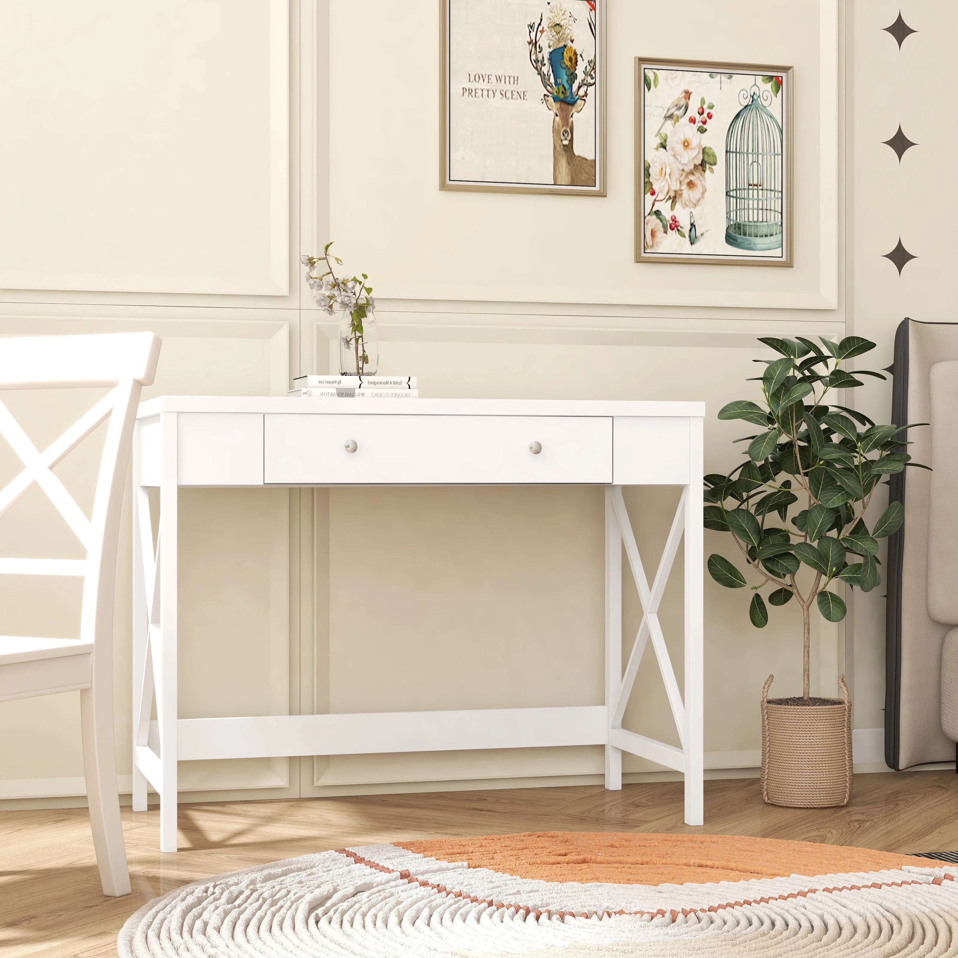 White Work Study Desk with Storage Drawer K200470