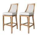 Weathered Oak Finish Sand Color Fabric Upholstered Counter Height Barstool, Set of 2 S7688