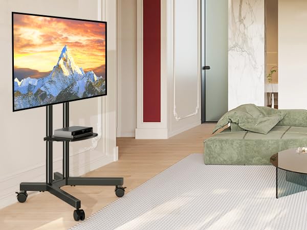 Mobile TV Stand with Wheels, Height Adjustable Rolling TV Cart with Laptop Shelf W8303