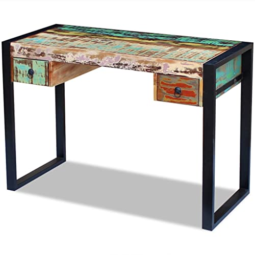 Rectangular Writing Desk with Drawers, Solid Mango Wood, Metal Frame, Brown C85149