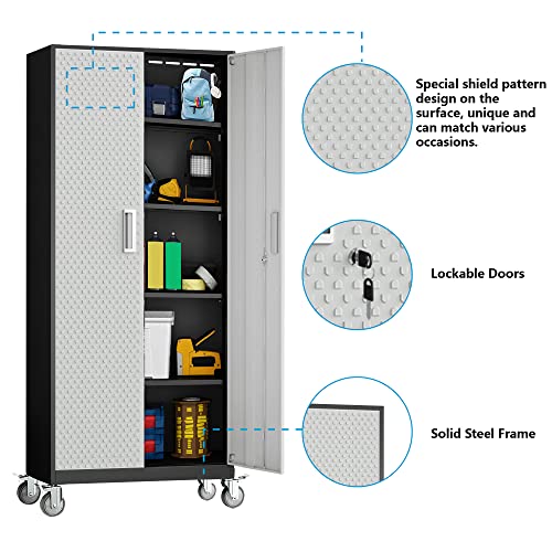Tall Metal Garage Storage Cabinet with Wheels V268627