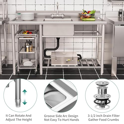 Freestanding Stainless-Steel Single Bowl Commercial Sink V397