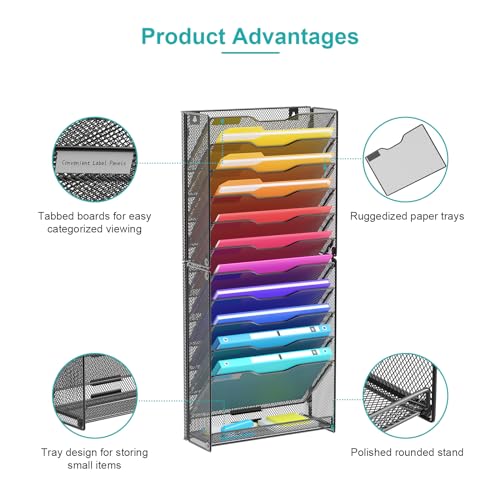 12 Tier Mesh Wall File Organizer Black E484