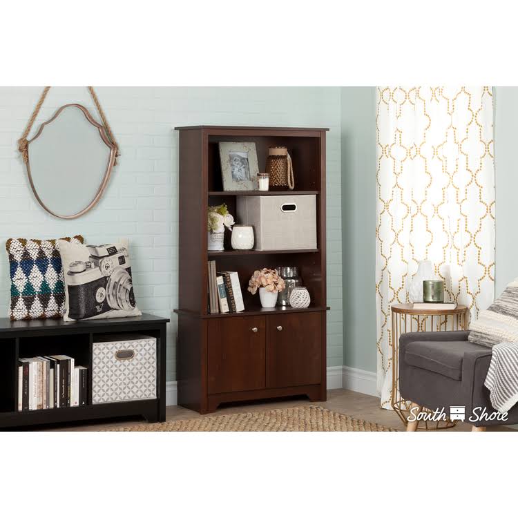 Pure White 3-Shelf Bookcase with Doors H572