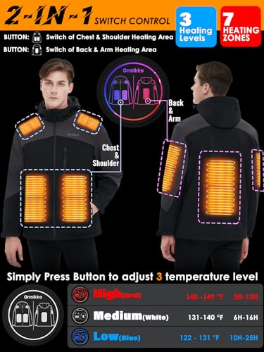 Mens Heated Jacket with Battery Pack 20000mAh Rechargeable Winter Outdoor Work Electric Jacket with Hood A916090