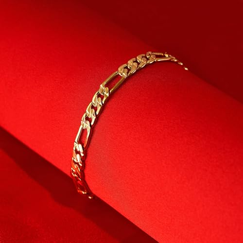 24k Real Gold Plated Figaro Bracelet P221