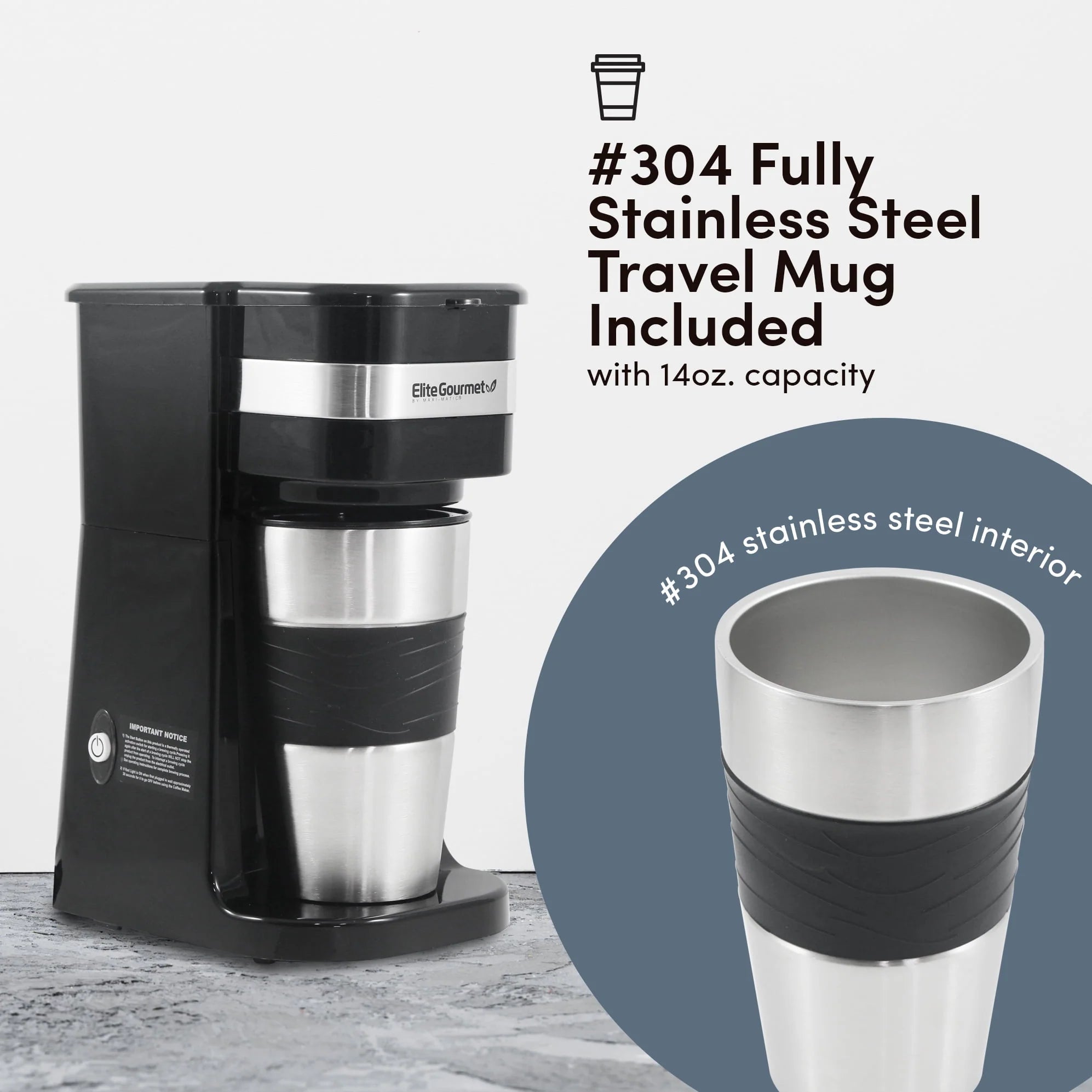 Single Serve Coffee Maker with Stainless Steel Travel Mug R261