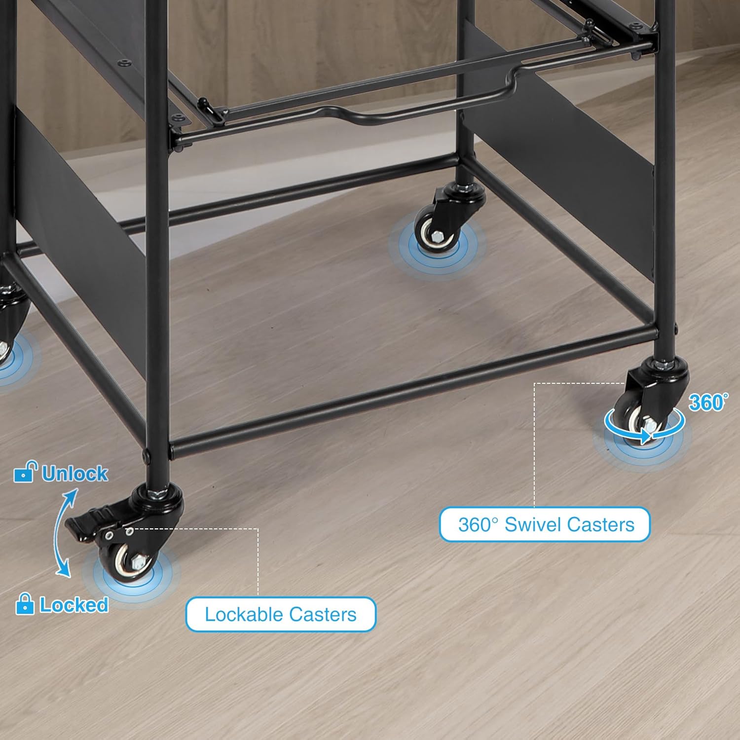 3-Tier Metal Rolling File Cart with Wheels, Black C3320