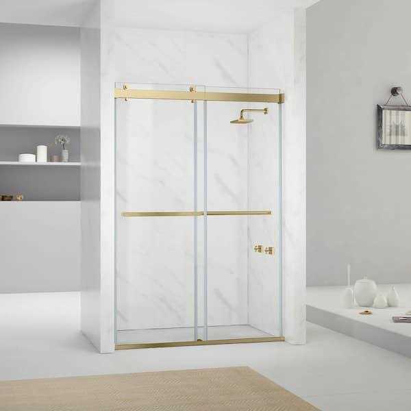 Double Sliding Semi-Frameless Shower Door in Brushed Gold with Clear Glass L217458