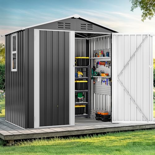 6x4ft Metal Outdoor Storage Shed with Window R6003