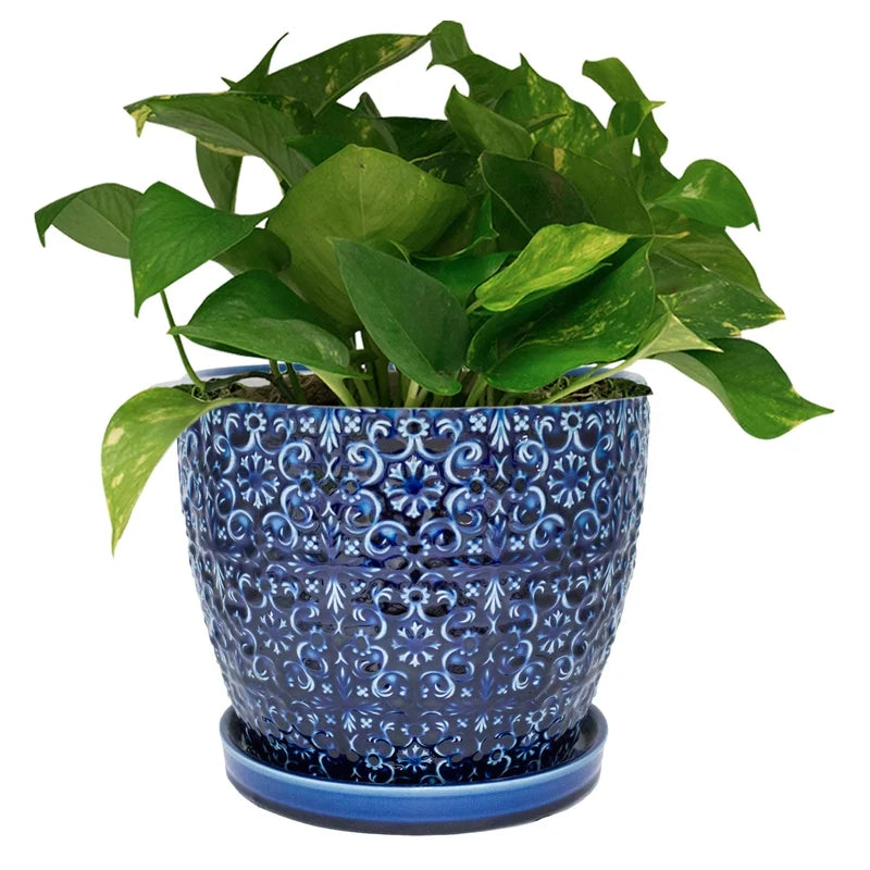 10" Round Blue Ceramic Planter S66275