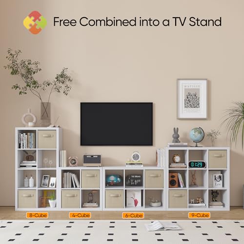 White Wood 9 Cube Storage Organizer with Bins C990474
