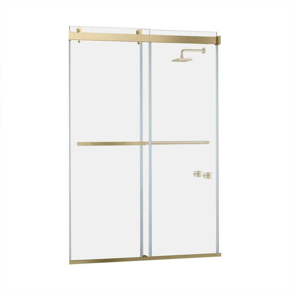 Double Sliding Semi-Frameless Shower Door in Brushed Gold with Clear Glass L217458
