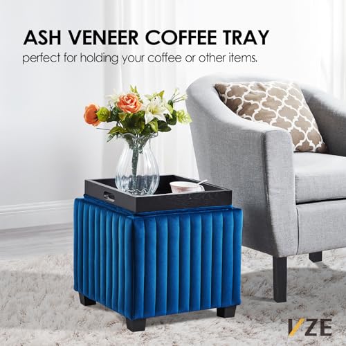 Beige Velvet Storage Ottoman Bench with Coffee Tray G262