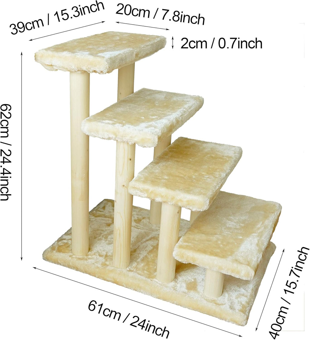 White 4-Step Wooden Pet Stairs with Detachable Carpet U4391