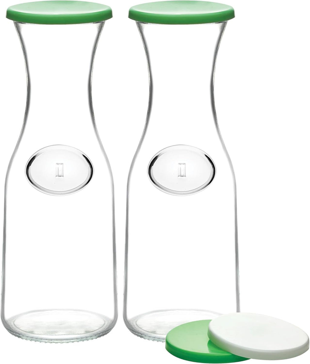Glass Carafe Pitchers with Lids, 2 Glass Carafes with 4 Lids P501051