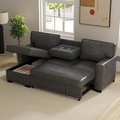 Grey Chenille L-Shaped Sleeper Sofa with Storage B20374