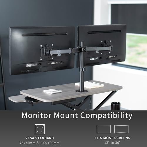 White 32 inch Height Adjustable Standing Desk Converter with Dual Monitor Stand Q9959