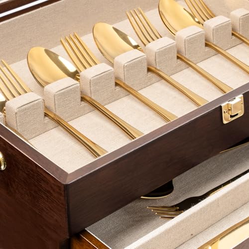 Walnut Wooden 2-Layer Silverware Storage Box Q79377