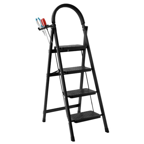 Black 3 Step Folding Step Stool with Handrails R6625