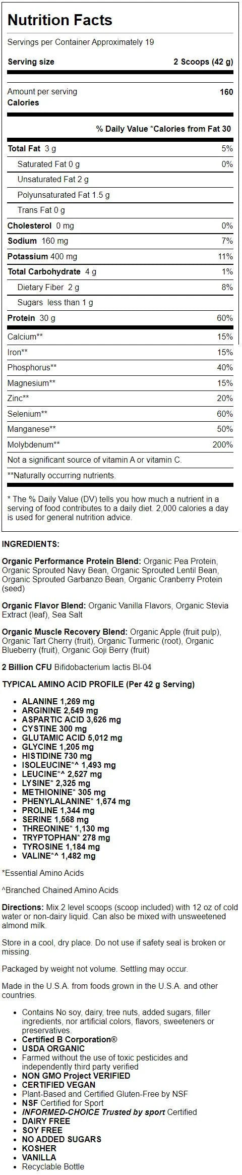 Vanilla Organic Plant-Based Protein Powder, 30g Protein, 28.4oz D936