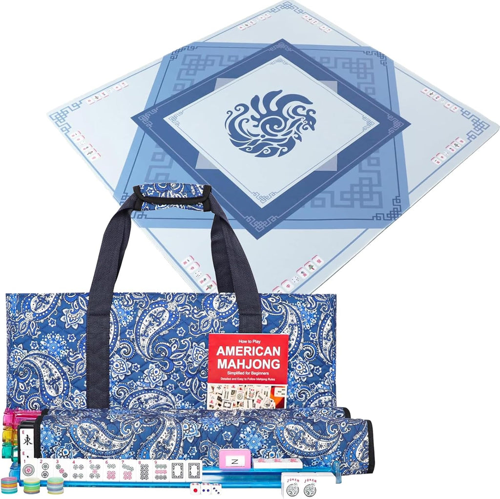 166 Quality White Tiles Mahjong Game Set with Blue Printed Carrying Bag K740493