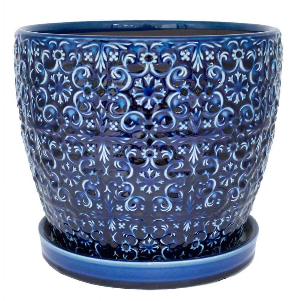 10" Round Blue Ceramic Planter S66275