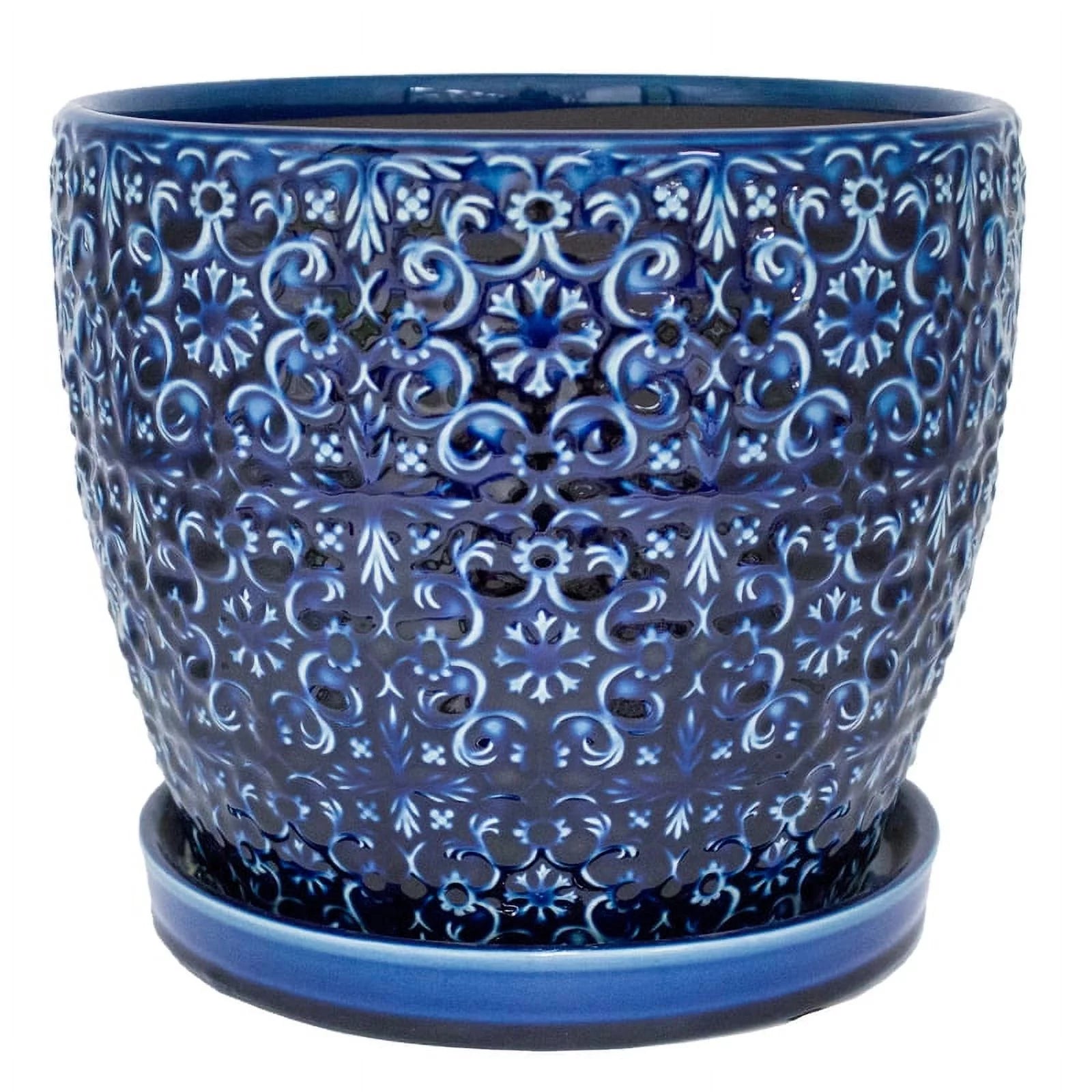 10" Round Blue Ceramic Planter S66275
