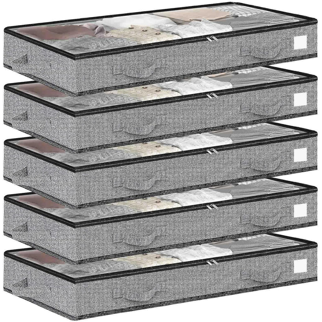 5Pack Low Profile Under Bed Storage Containers with Transparent Plastic Visual Window N38266