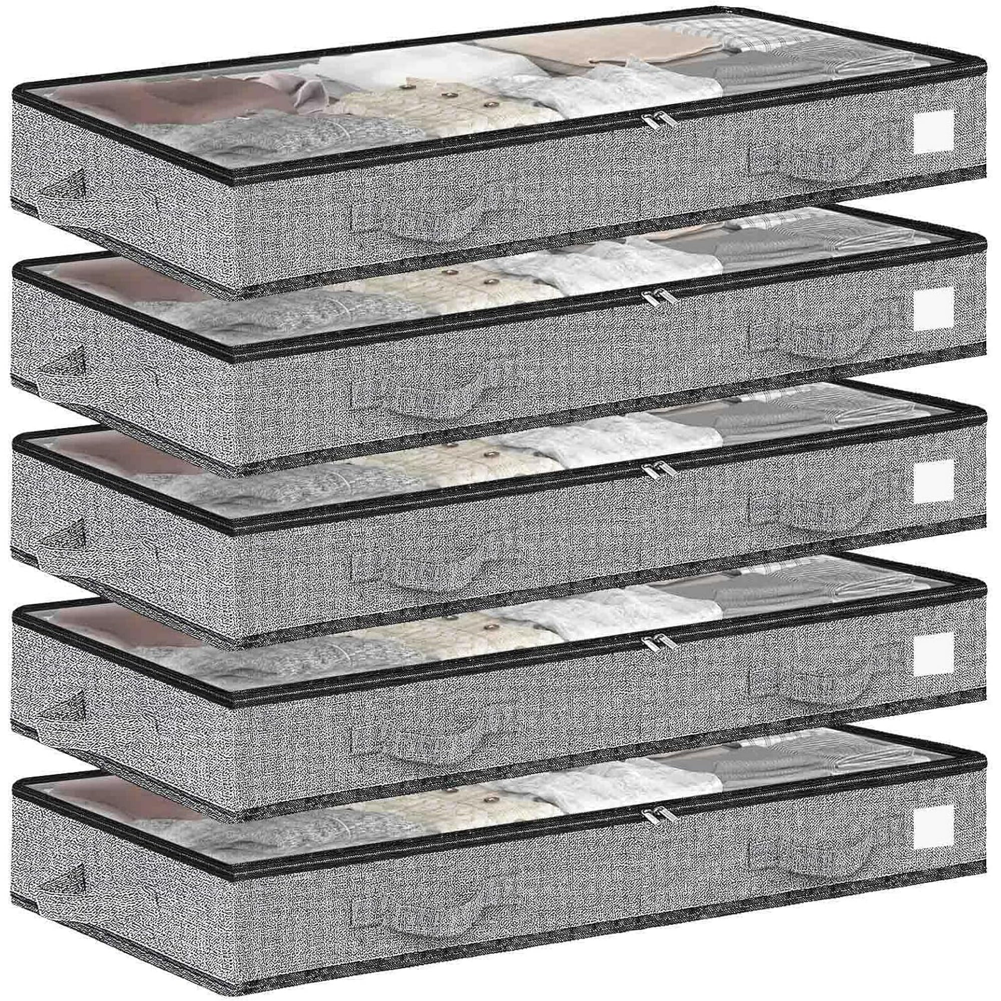 5Pack Low Profile Under Bed Storage Containers with Transparent Plastic Visual Window N38266