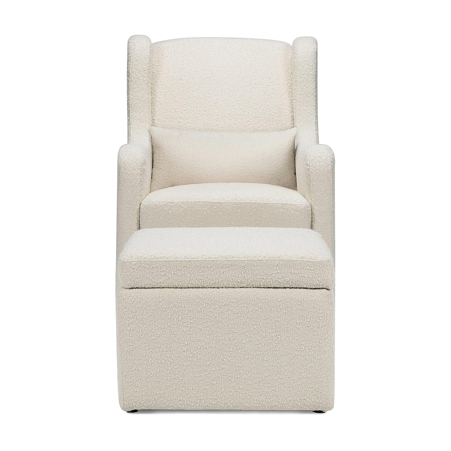 Ivory Boucle Swivel Glider with Storage Ottoman L299064