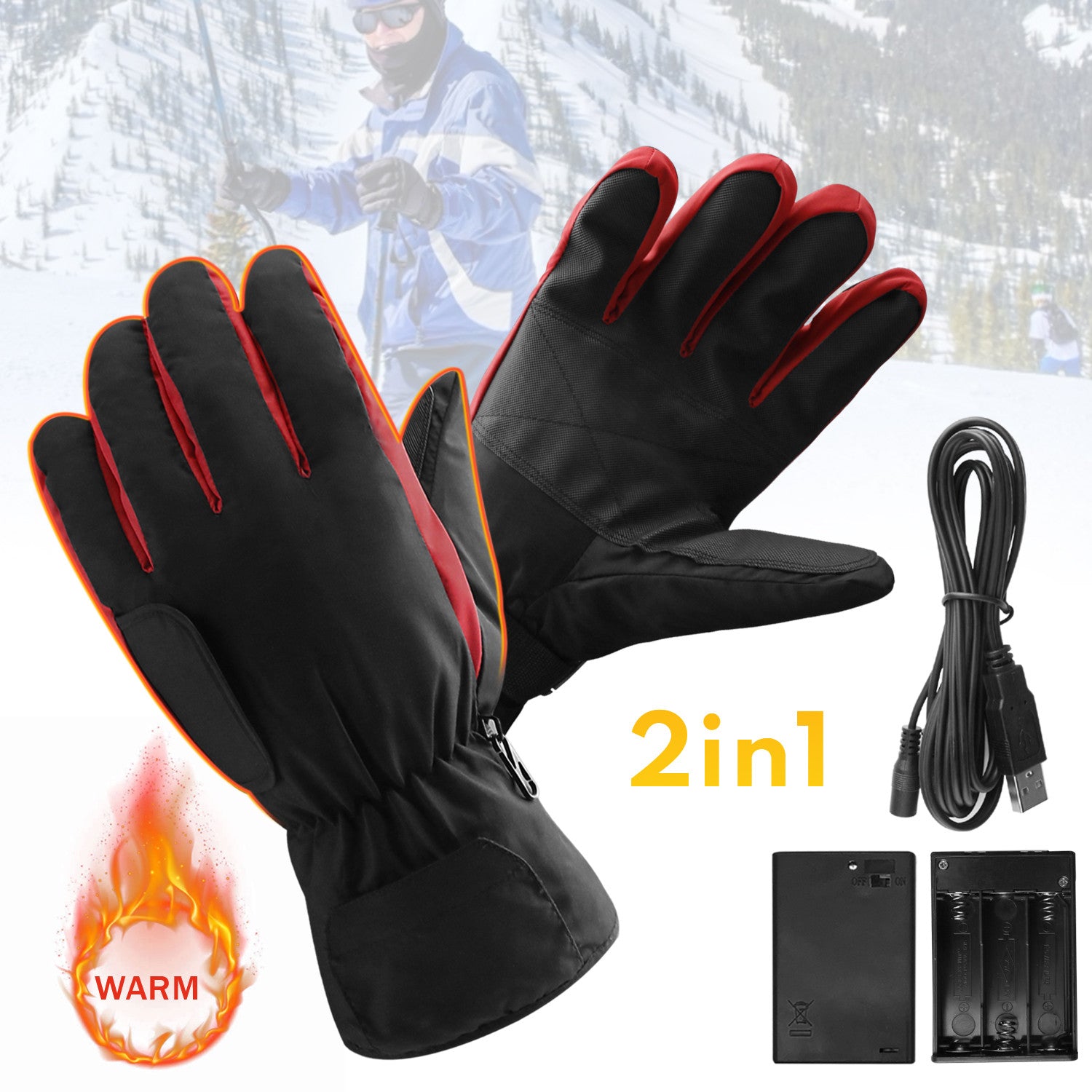 Red Heated Winter Gloves T994