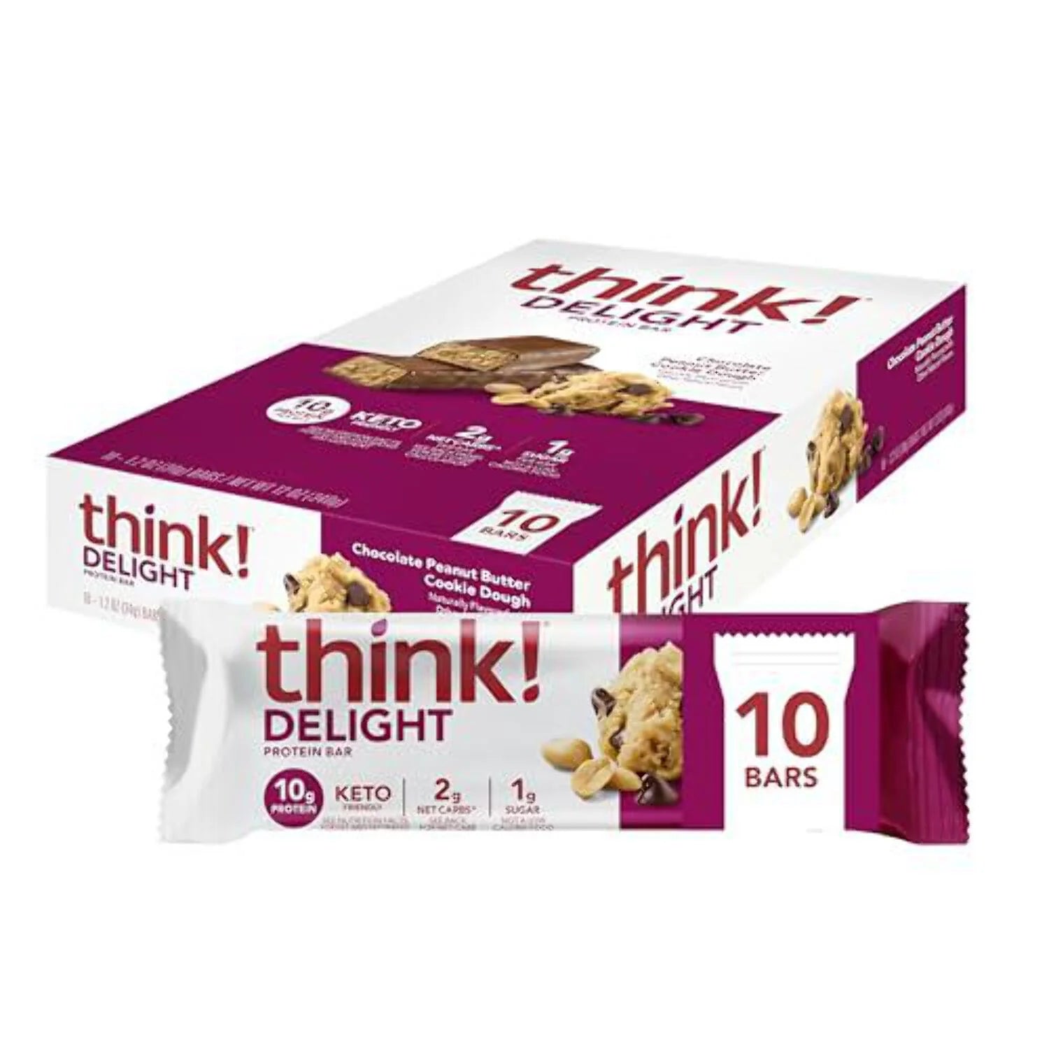 Chocolate Peanut Butter Cookie Dough Protein Bars, 10 Bars, 1.2 oz Each B882596