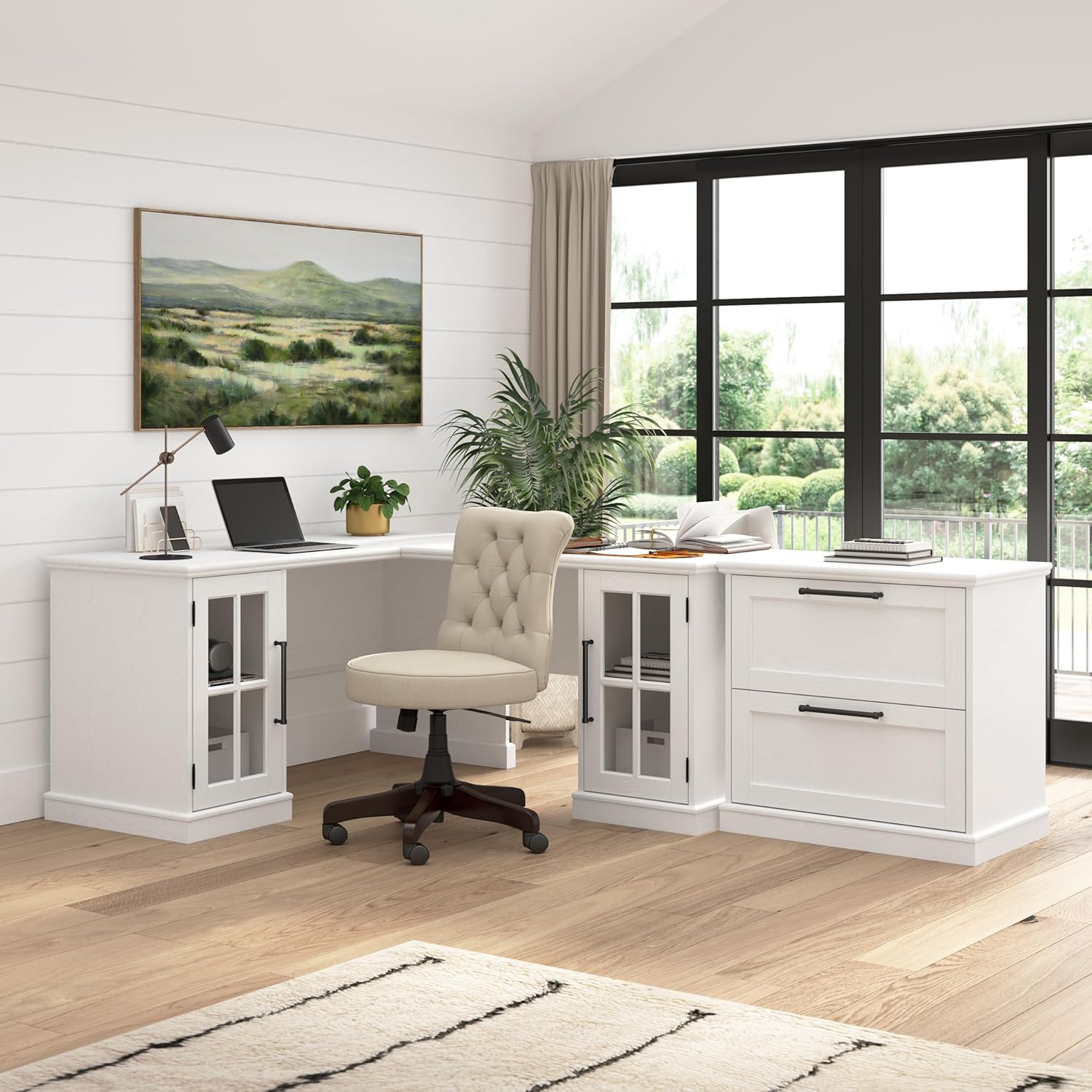 White Ash 60W Computer Desk with Hutch and Storage A121152