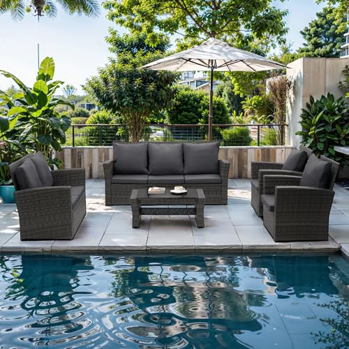Gray Rattan Wicker 4 Piece Outdoor Patio Furniture Set with Cushion C3823